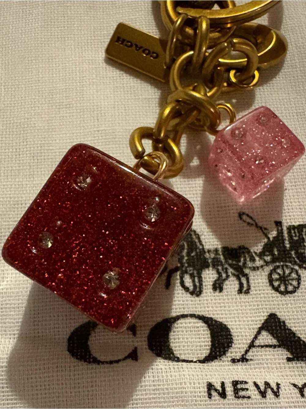 Coach Glitter Dice Bag Charm / Keychain – EUC – Includes Dust Bag